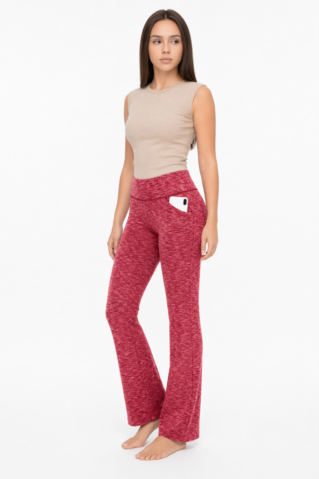 Flattering Straight Flare Yoga Leggings with a High Waist LZ-Red