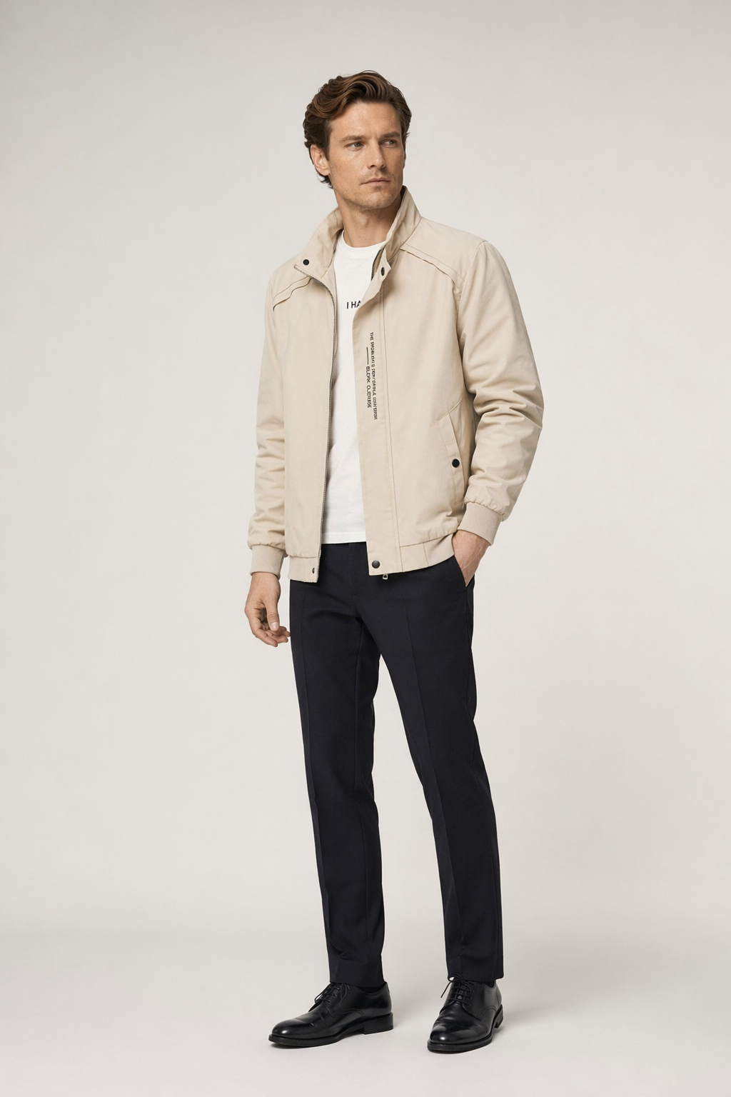 Short High Collar Men's Jacket Beige