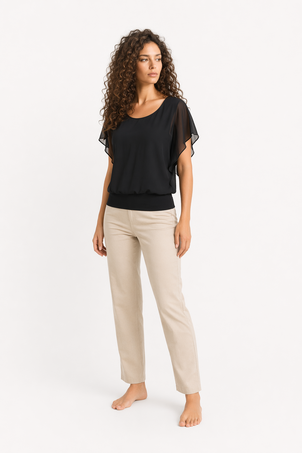 Summer Batwing Chiffon Top for Women Black