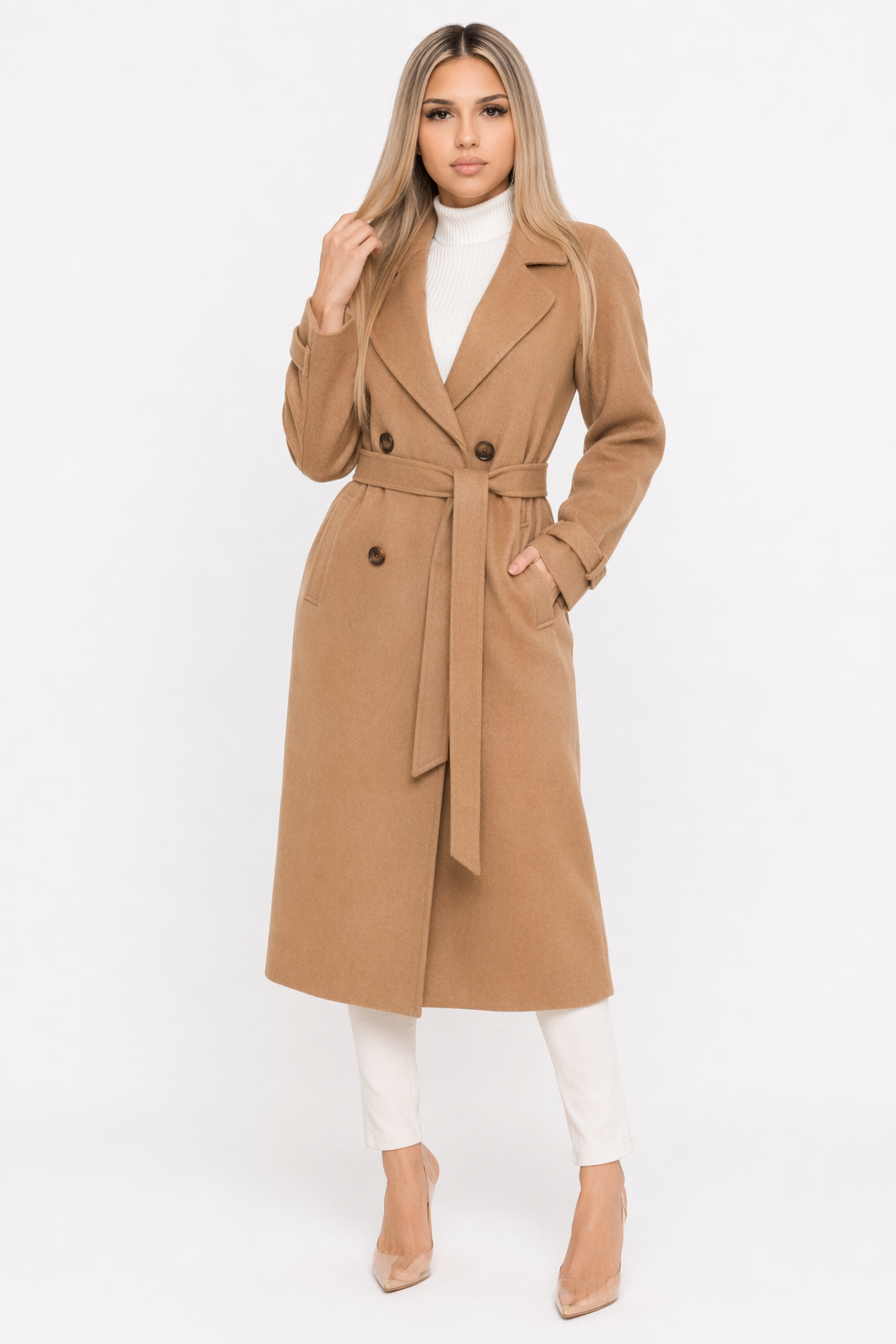 Long Belted Women's Coat Camel