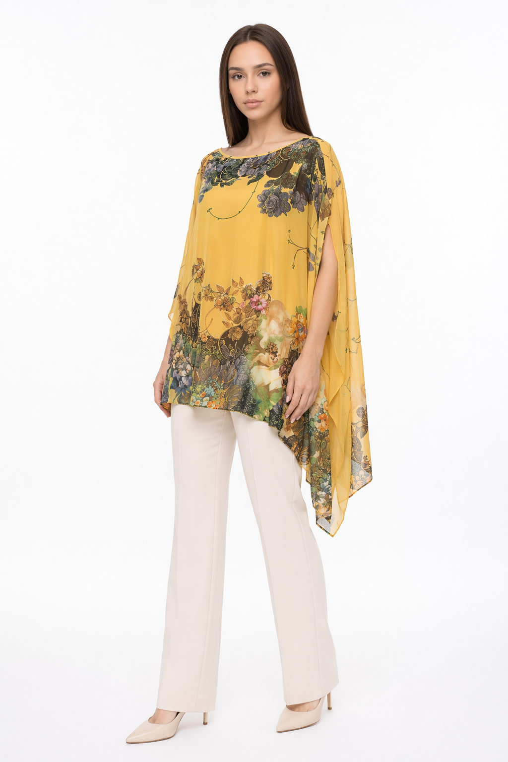 Chiffon Peony Oversized Blouse for Women Yellow
