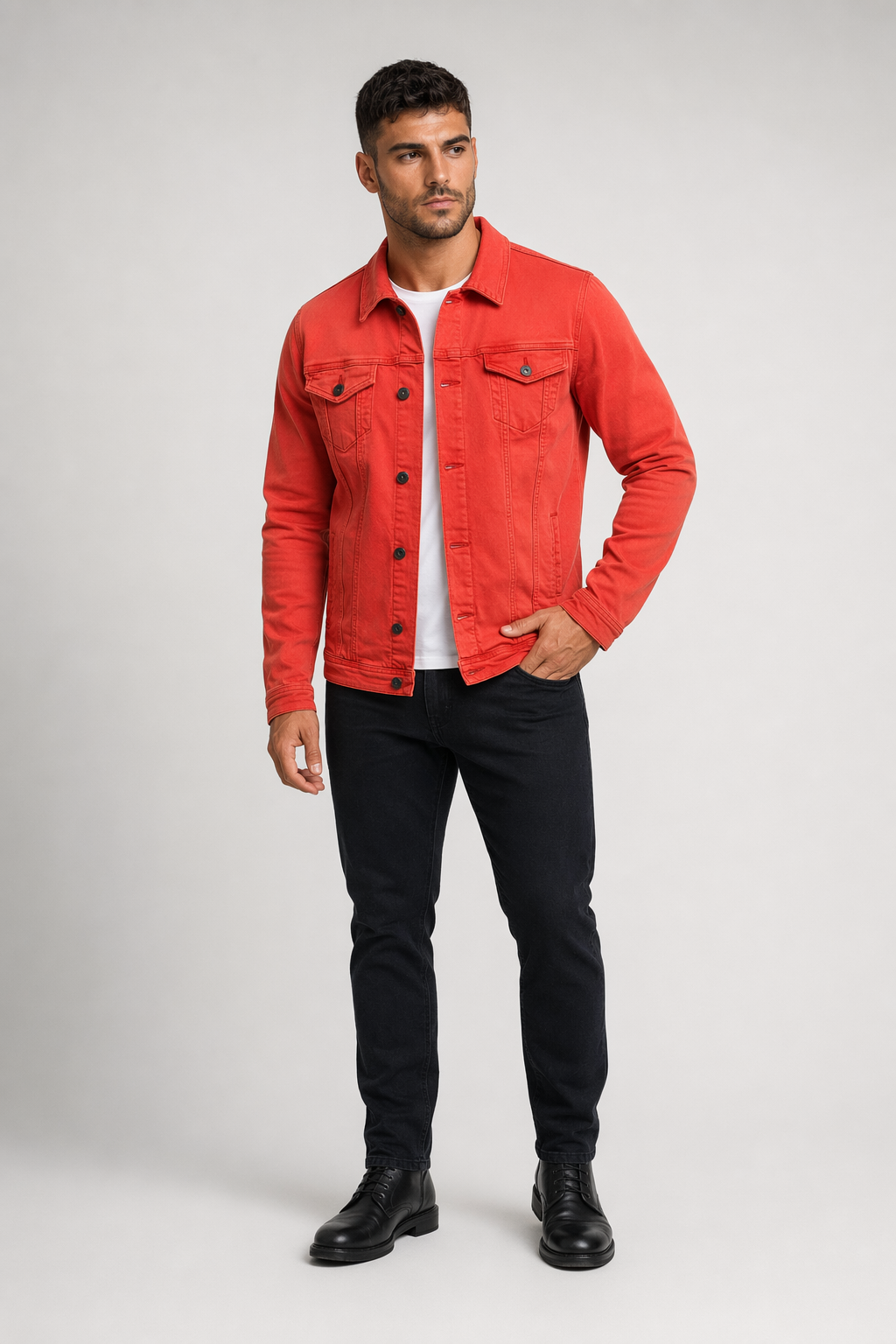 Casual Men's Jacket with Dual Pockets Red