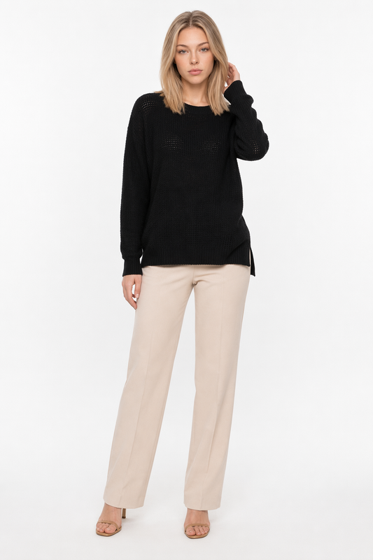 Black Round Neck Sweater for Women with a Relaxed Fit Default