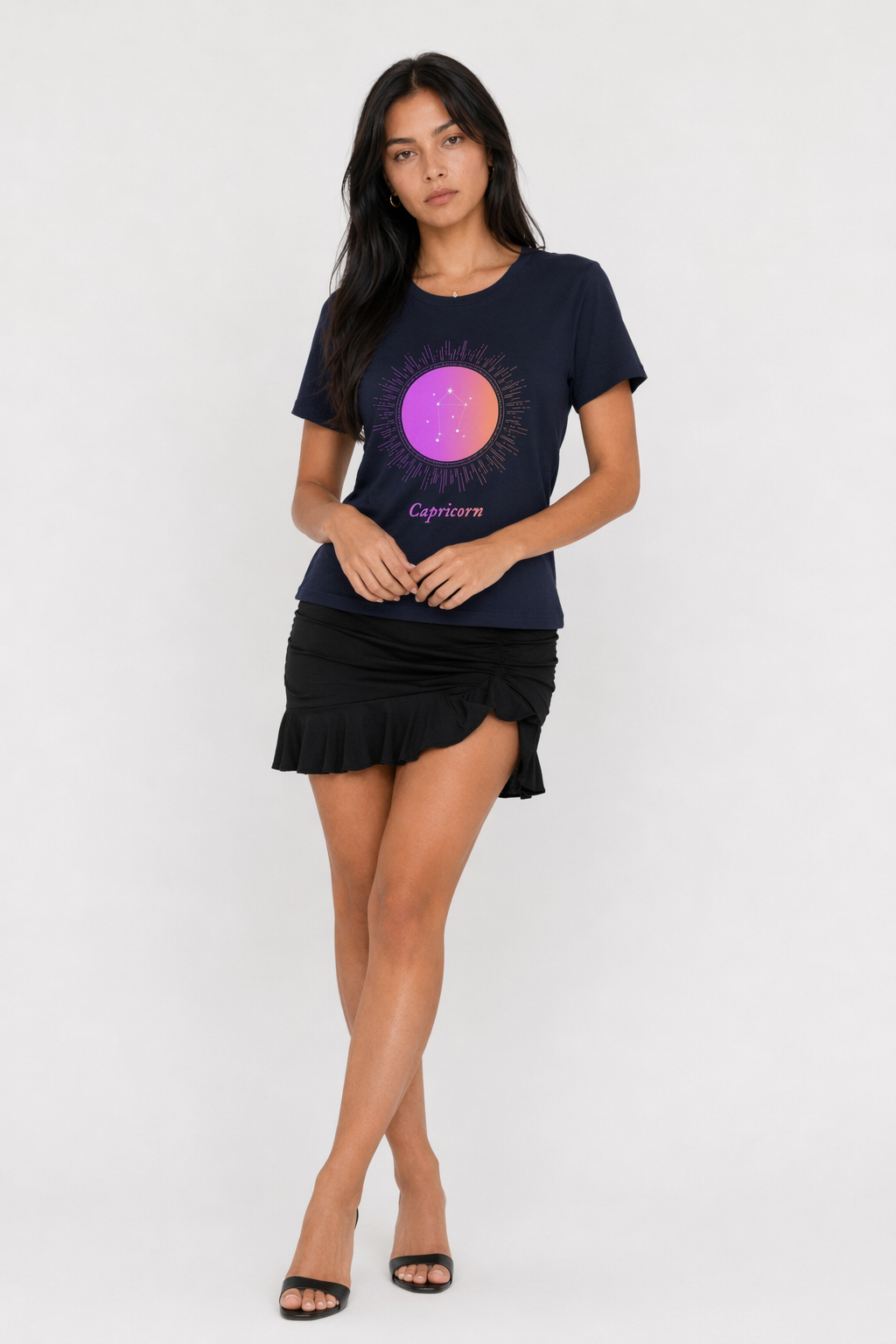 Gradient T-Shirt for Women with Capricorn Zodiac Sign Navy