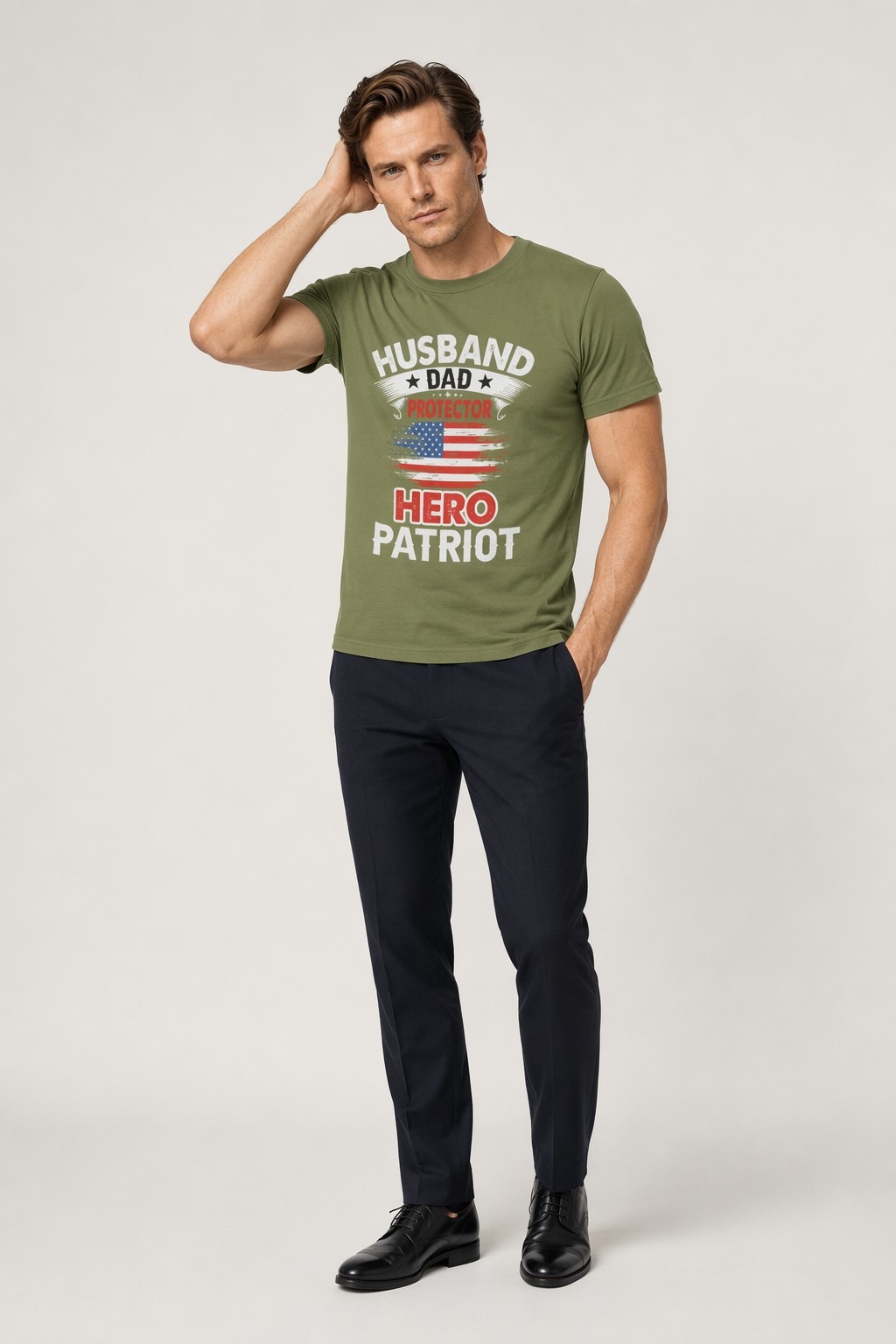 Short Sleeve Tee for the Patriotic Husband and Father Military Green