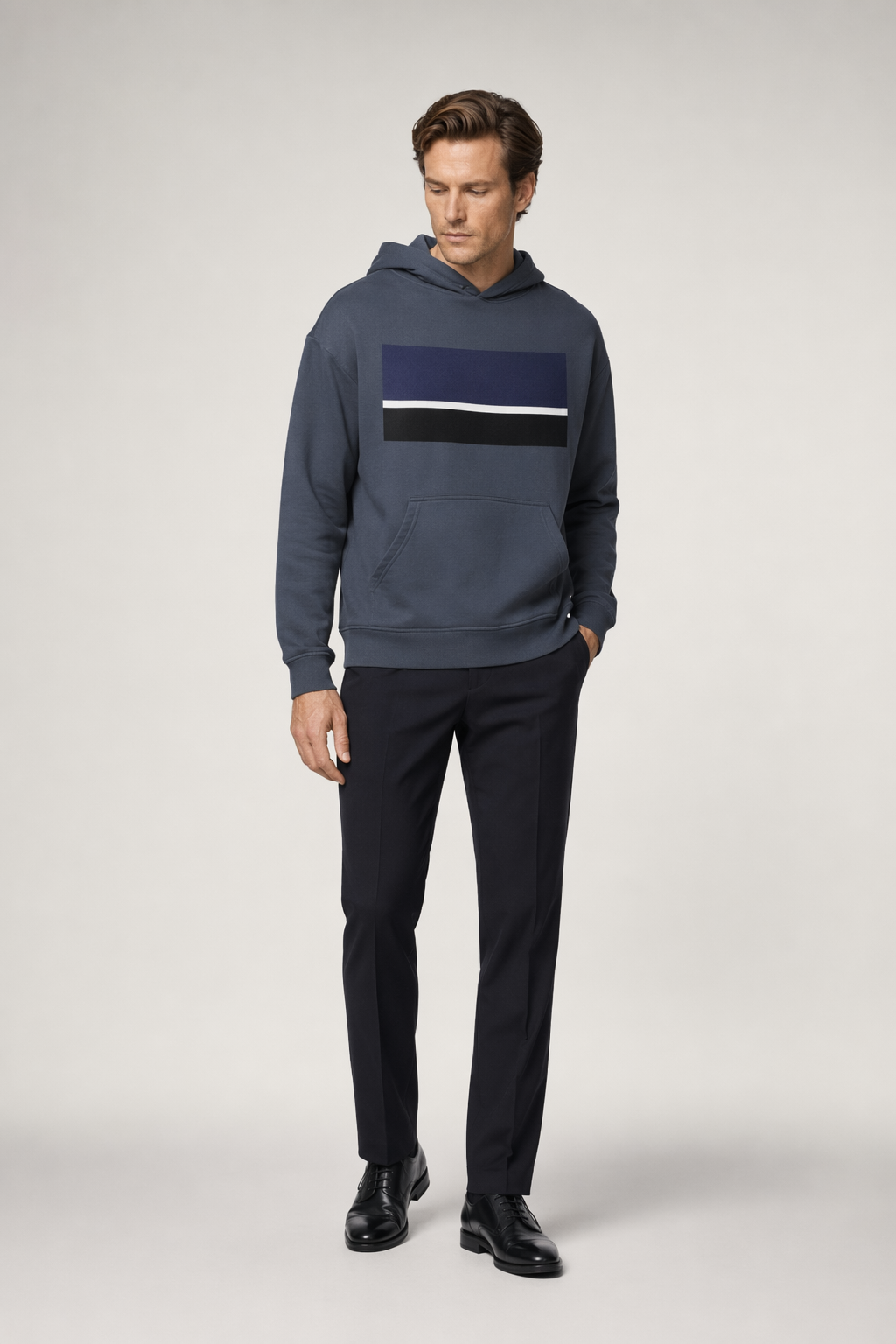 Multi-Stripe Hooded Sweater for Men Navy