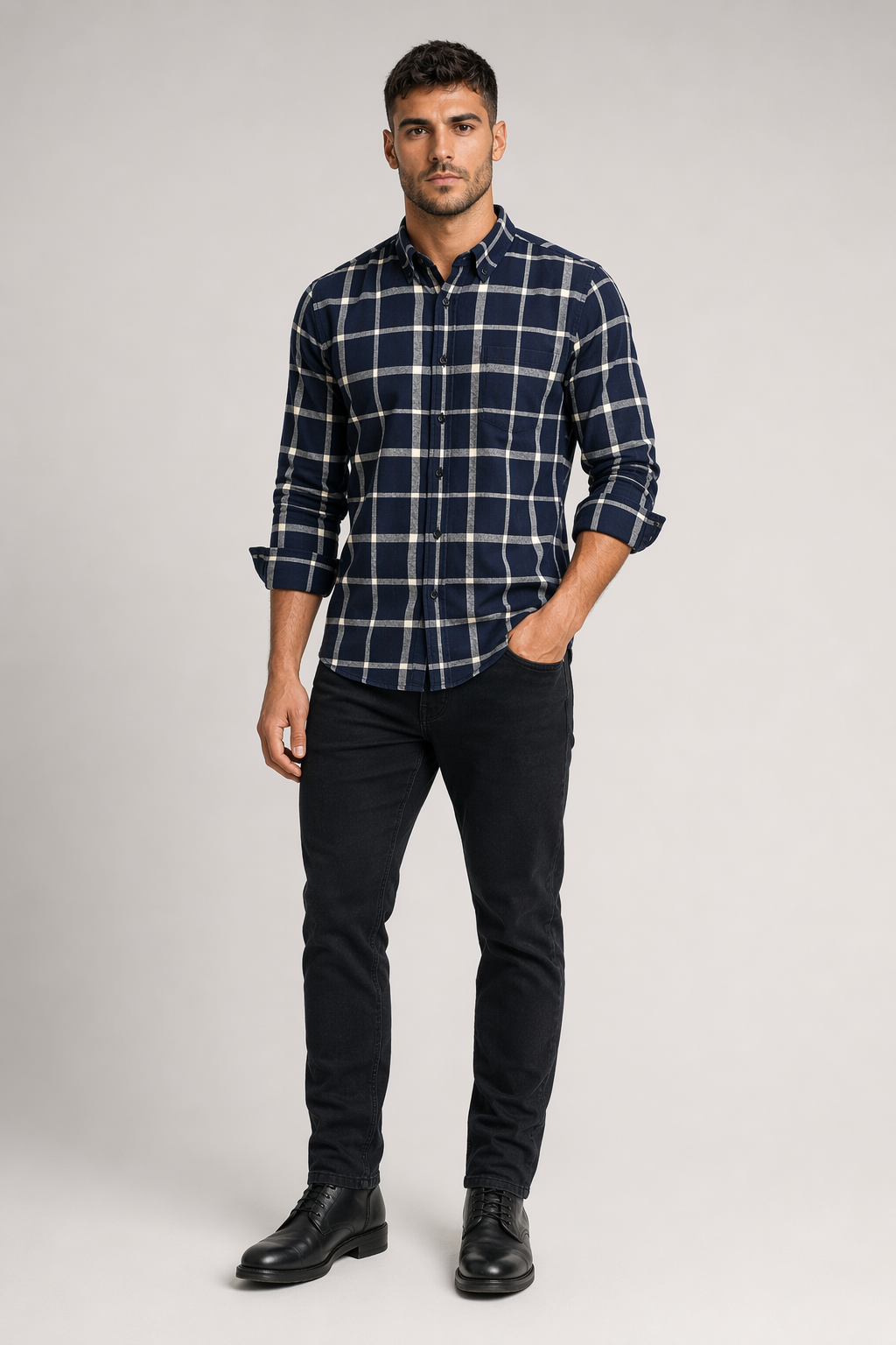 Checkered Cotton Shirt for Men with Long Sleeves Default
