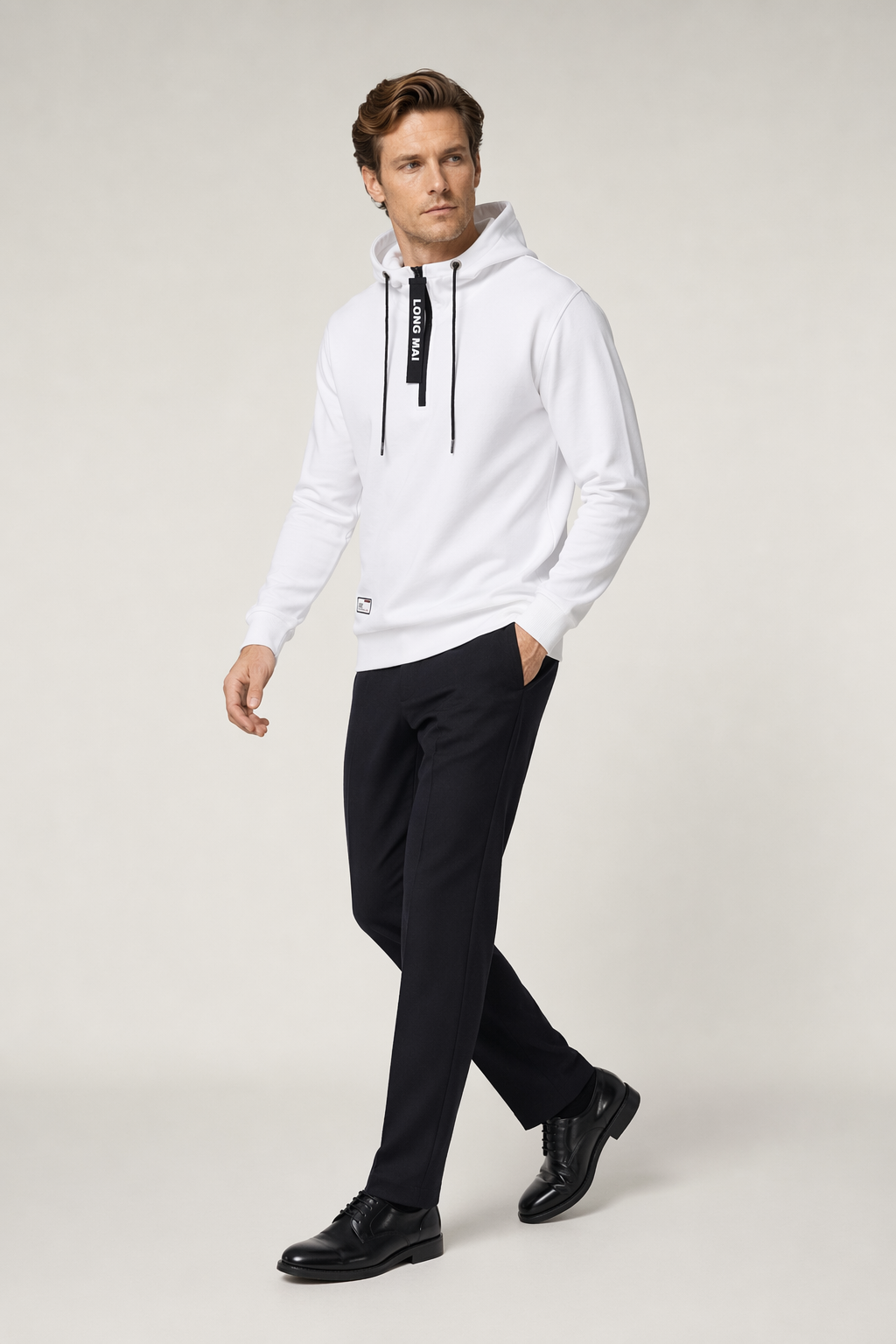 Zippered Men's Hooded Sweatshirt White