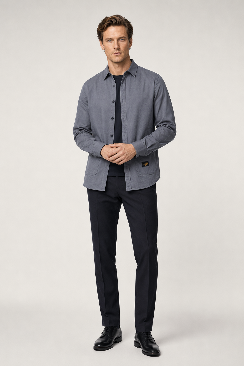 Men's Pocketed Button-Up Shirt Dark Gray