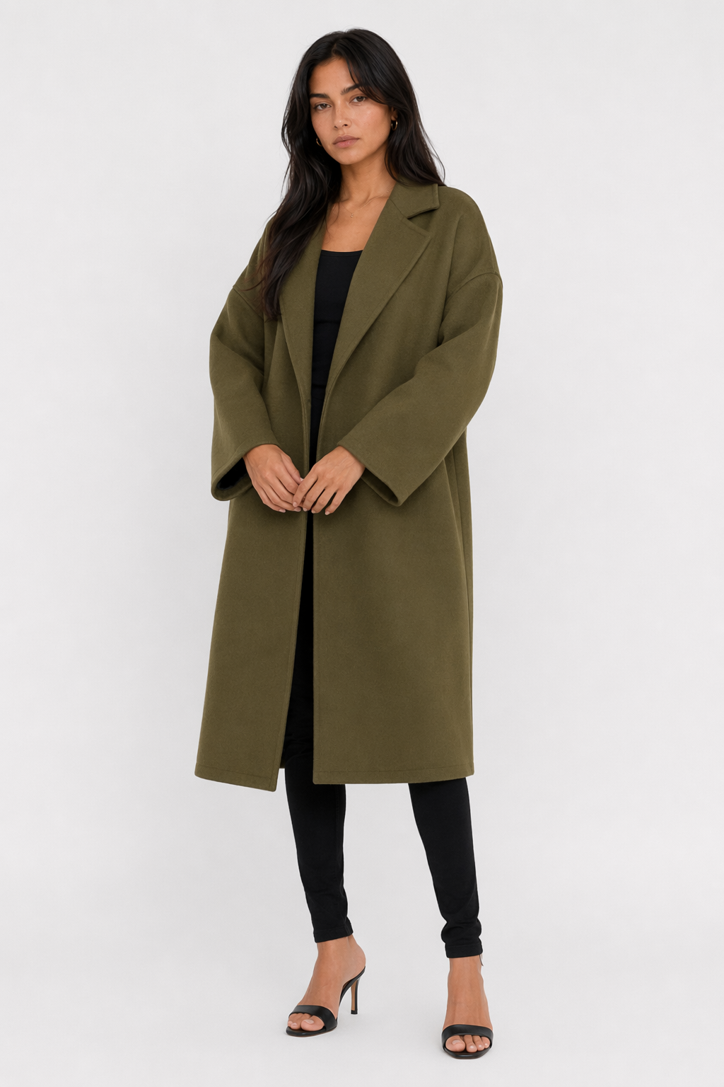 Relaxed Fit Olive Drab Women's Autumn Coat Default