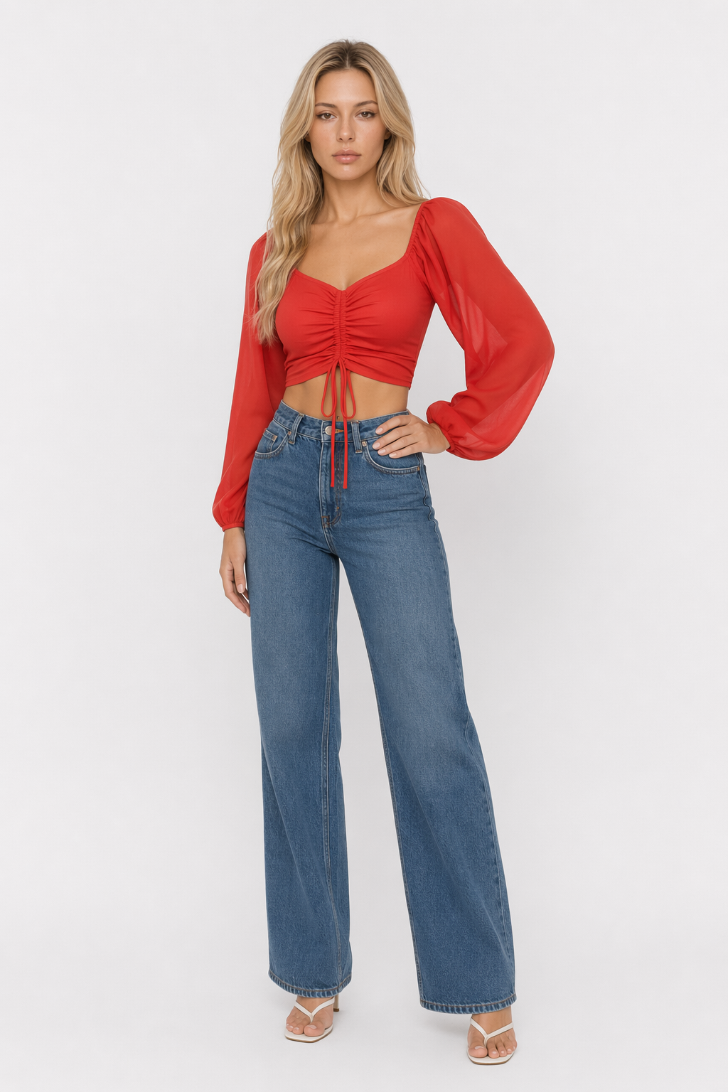 Bell Sleeve Summer Blouse for Women Red