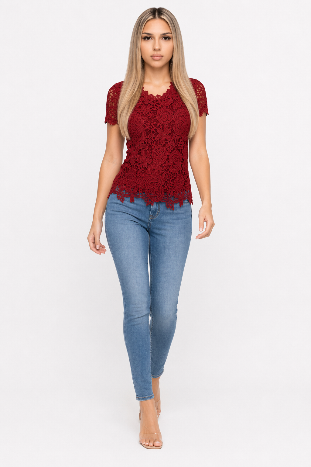 Short Sleeve Lace Top for Women - Perfect for the Summer Season Red