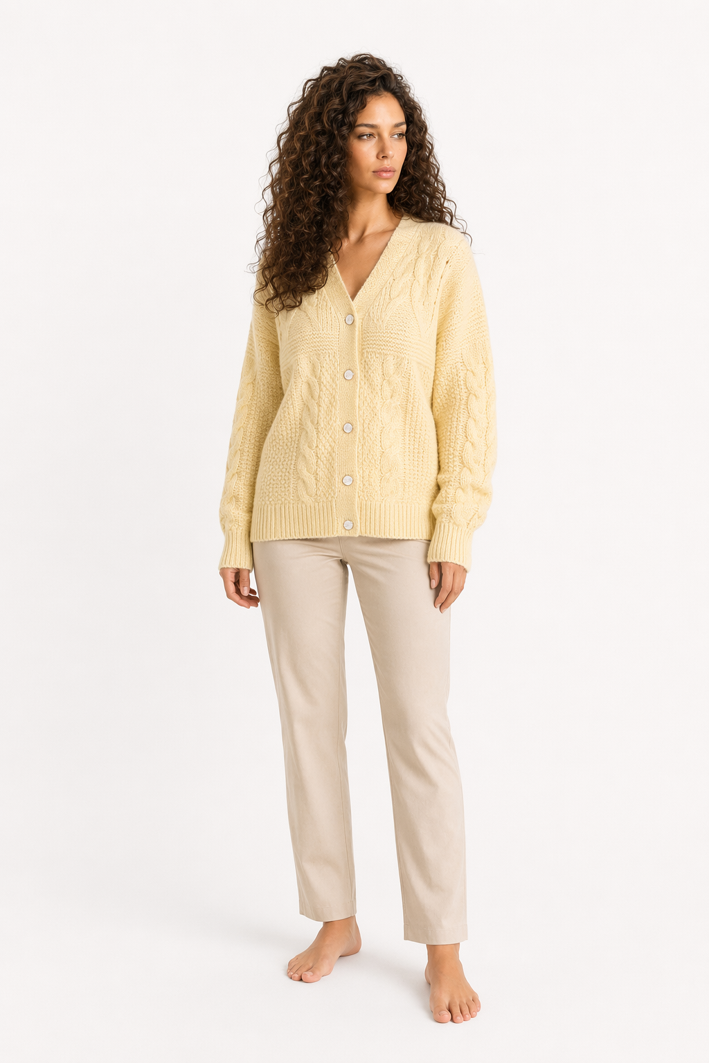 Patterned Women's Batwing Knit Cardigan Yellow