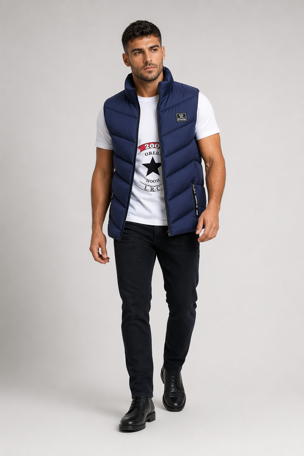 Navy Blue Men's Padded Vest with Tall Neckline Default