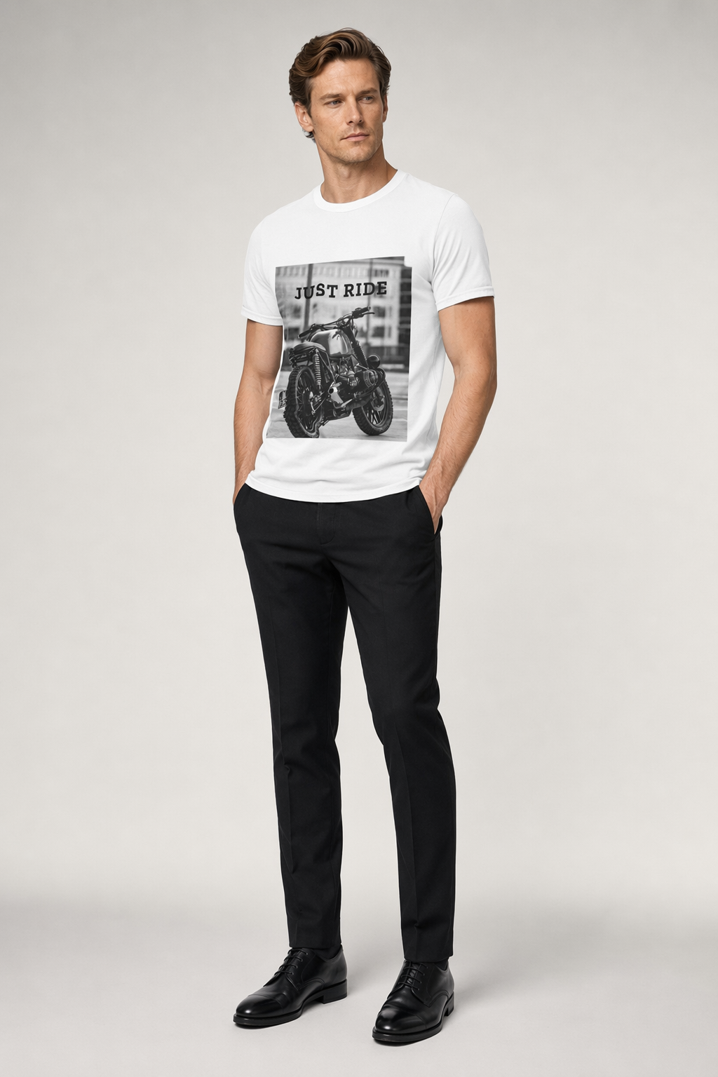 Just Ride Motorcycle Heavy Cotton Tee White