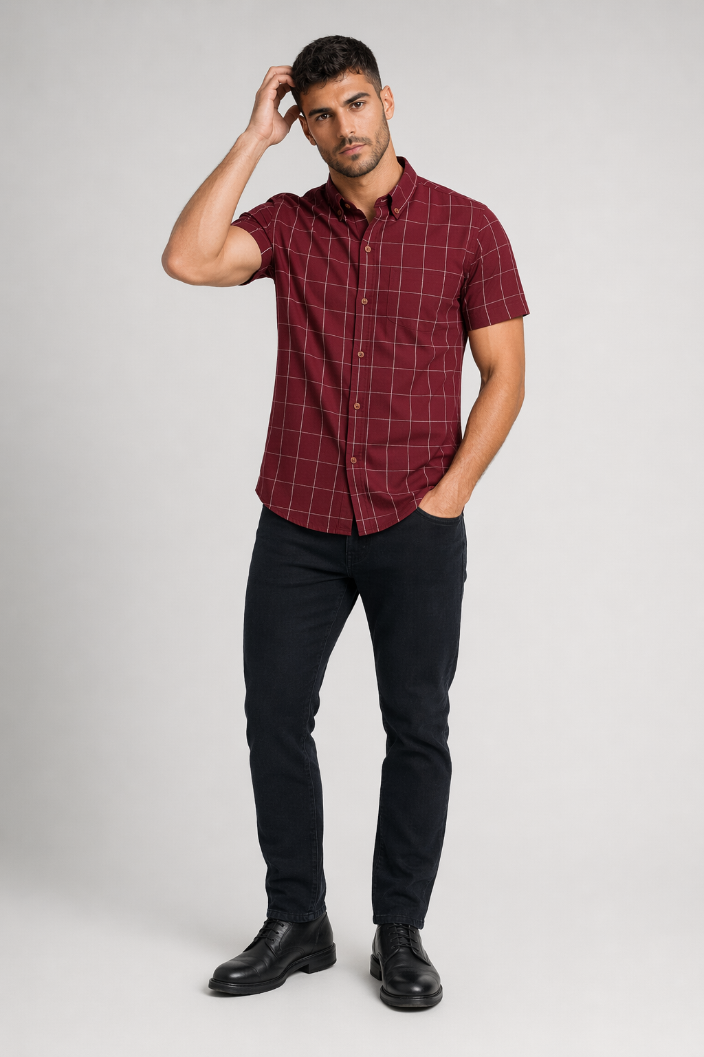 Checkered Red Mens Short Sleeve Button-Up Shirt Default