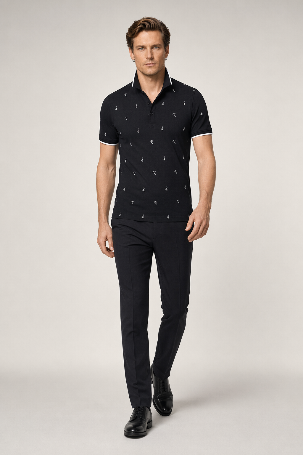 Short-Sleeve Printed Polo for Men Black