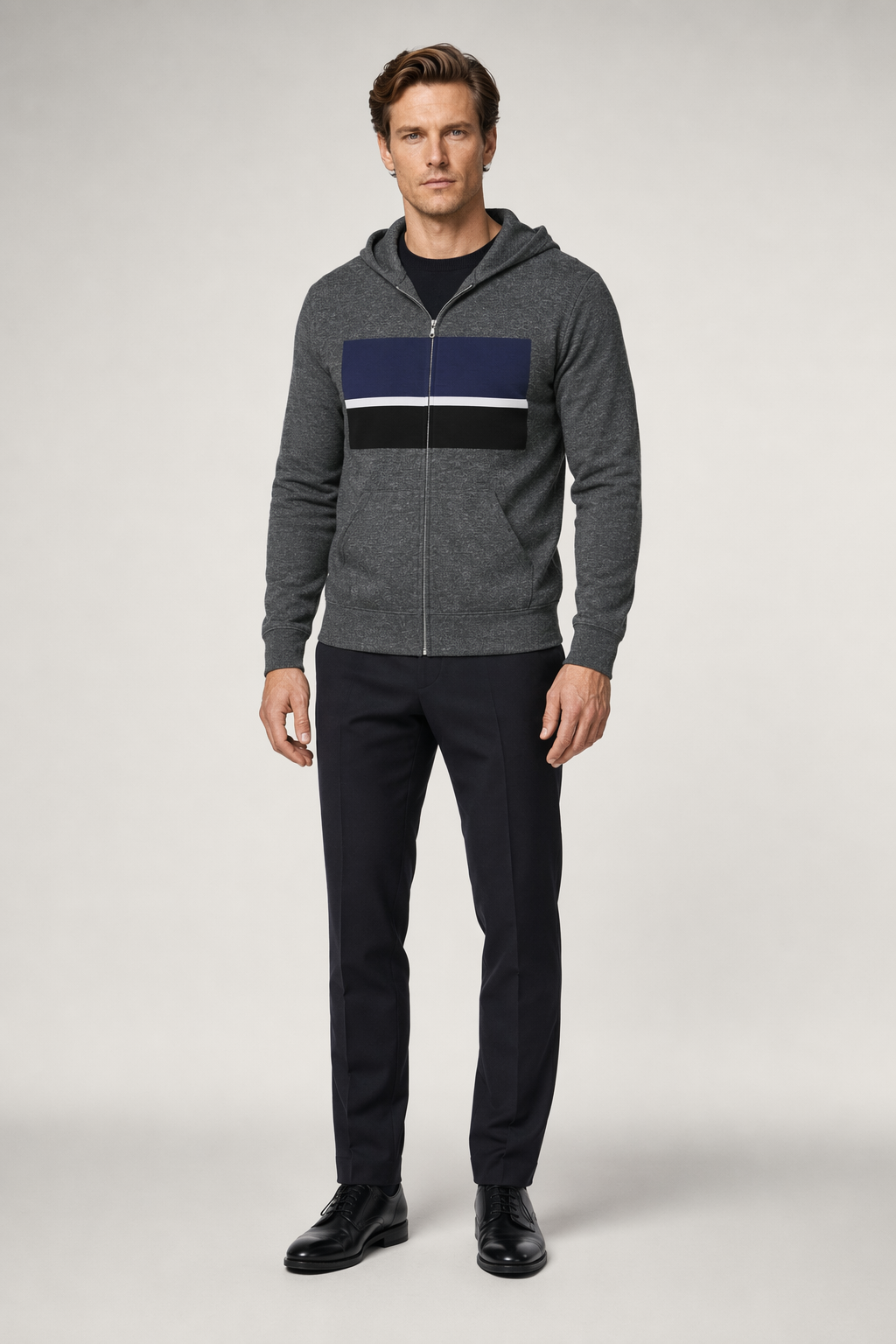 Multi-Strip Zip-Up Hoodie for Men - Heavy Blend Dark Heather