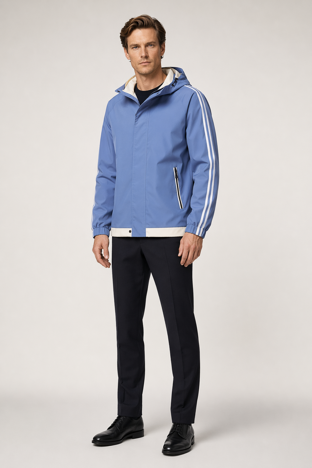 Windproof Hooded Jacket for Men Blue