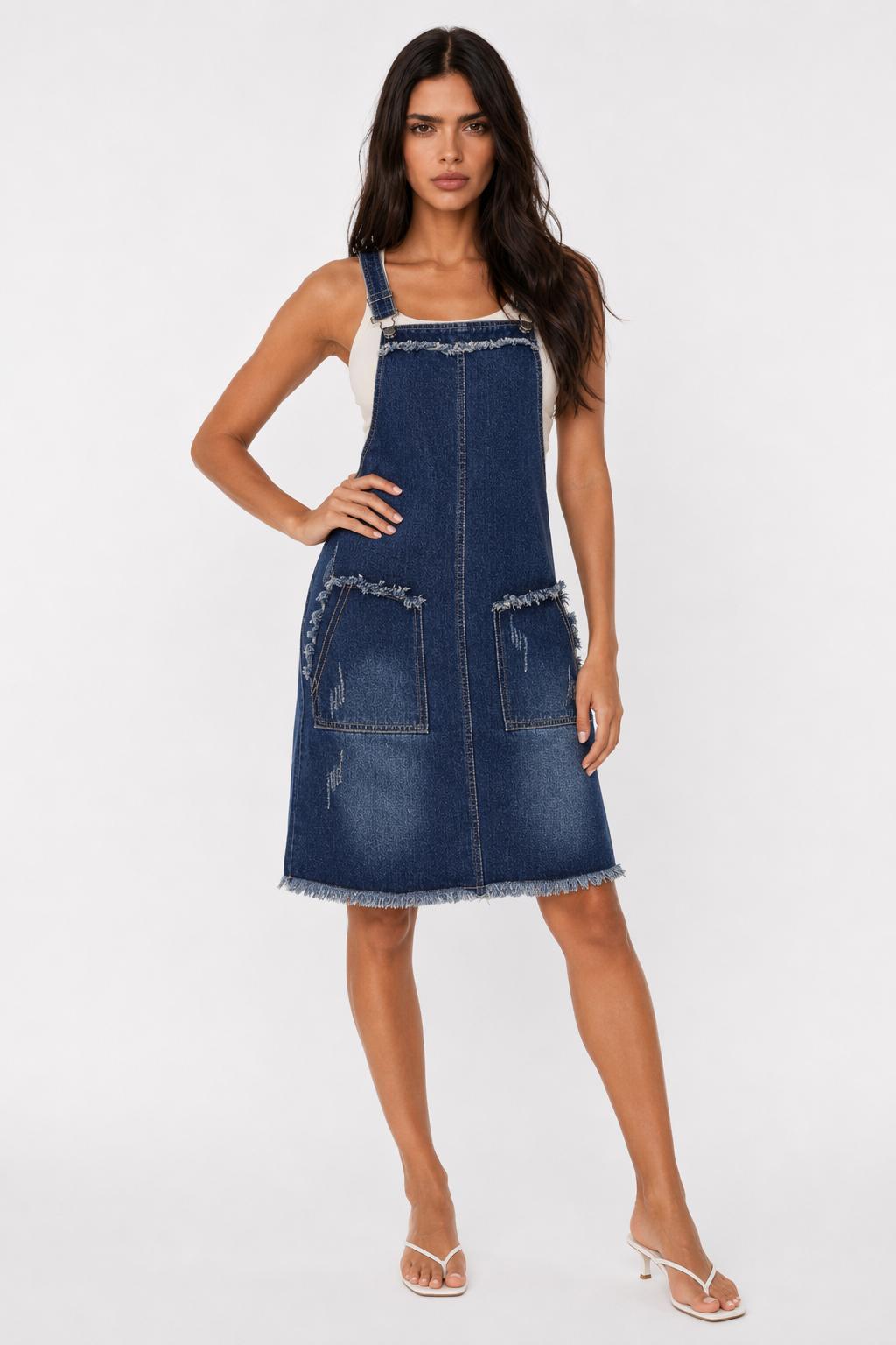 Denim Overall Dress for Women Featuring Convenient Pockets Default