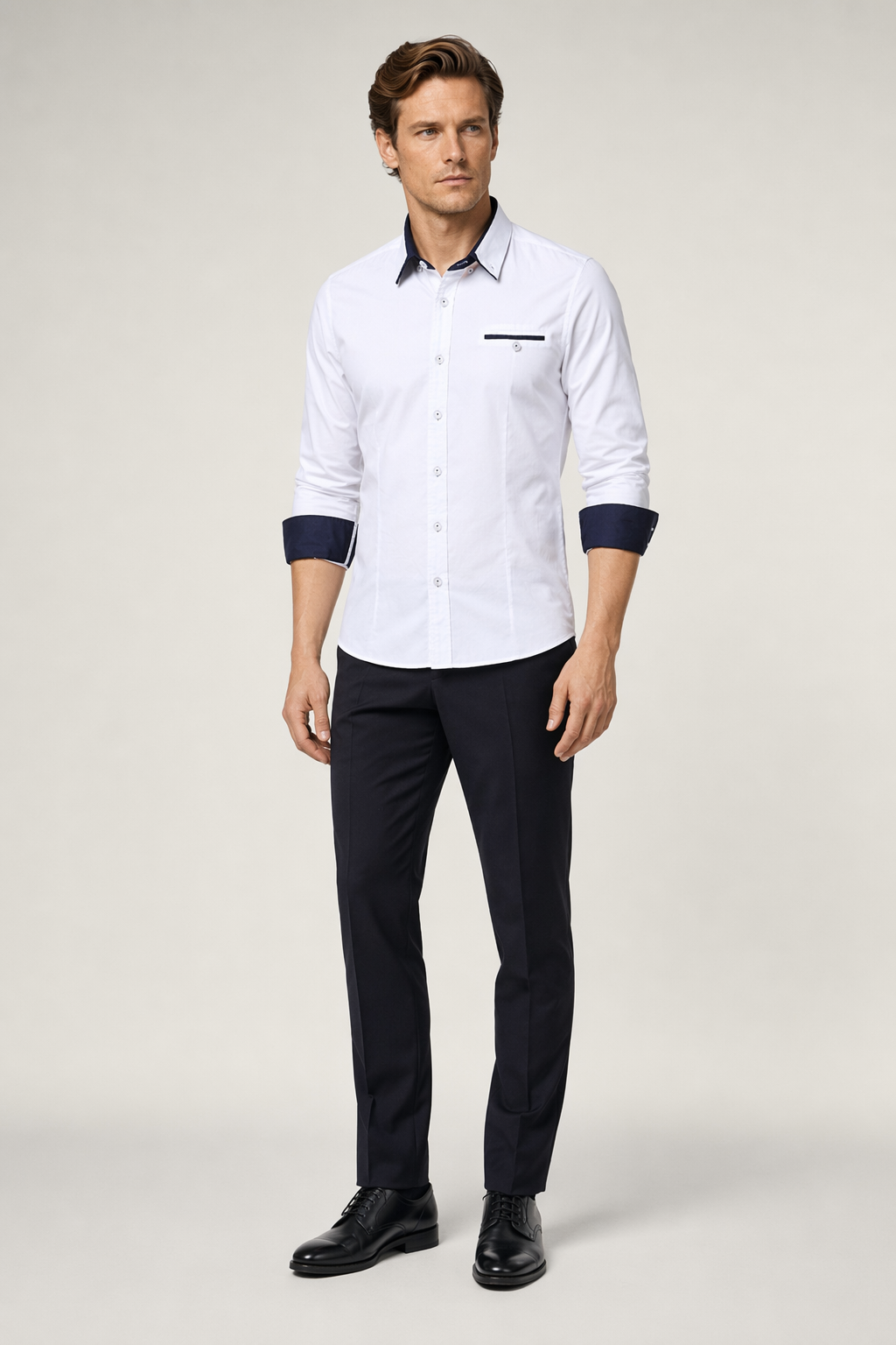 Dual Collar Men's Button-up Shirt White