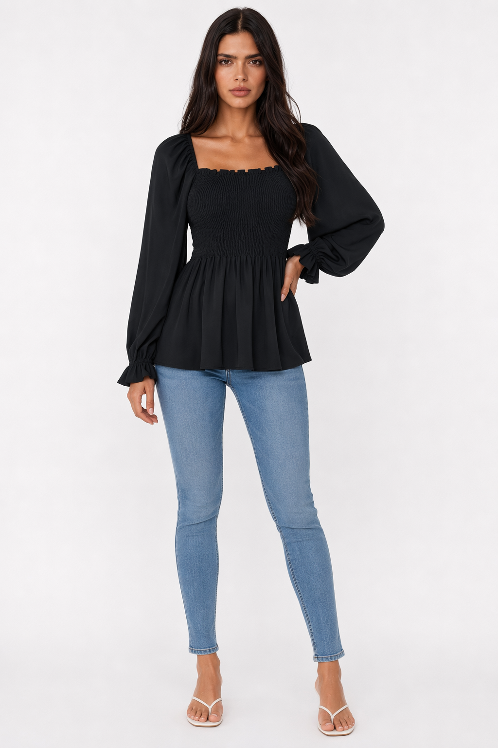 Loose-Fitting Chiffon Blouse for Women Black