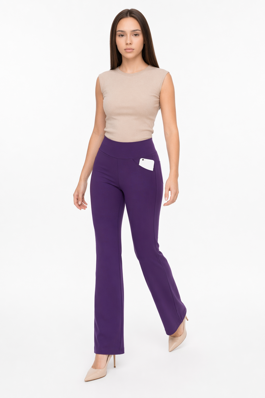Flattering Straight Flare Yoga Leggings with a High Waist CS-Purple