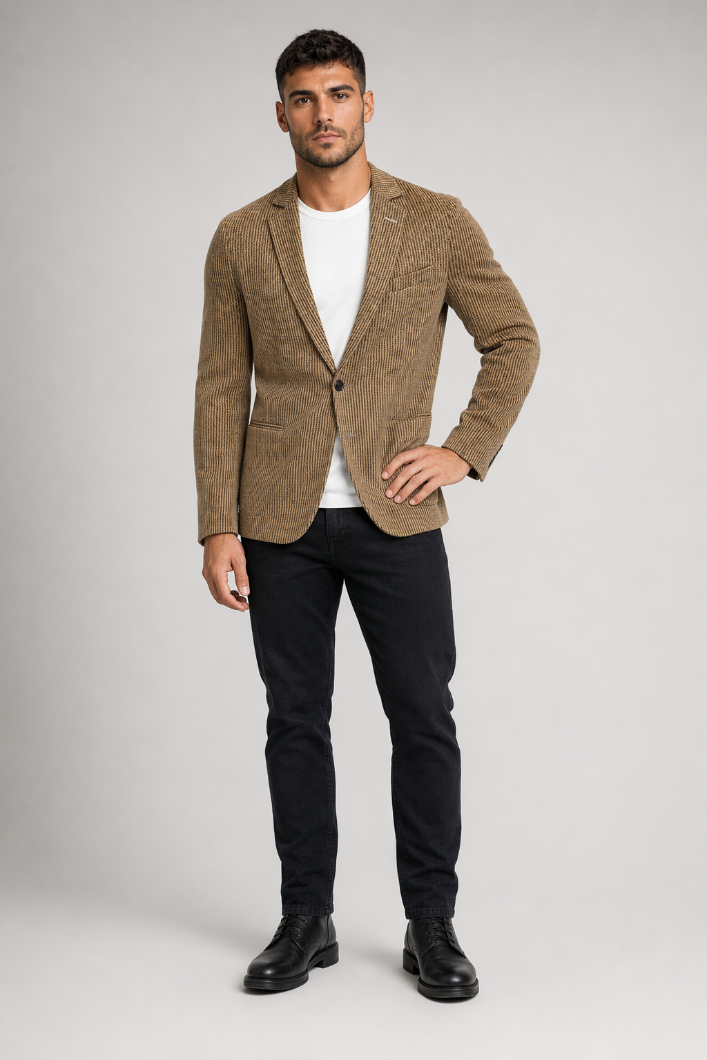 Striped Casual Blazer - Single Button for Men Carmel