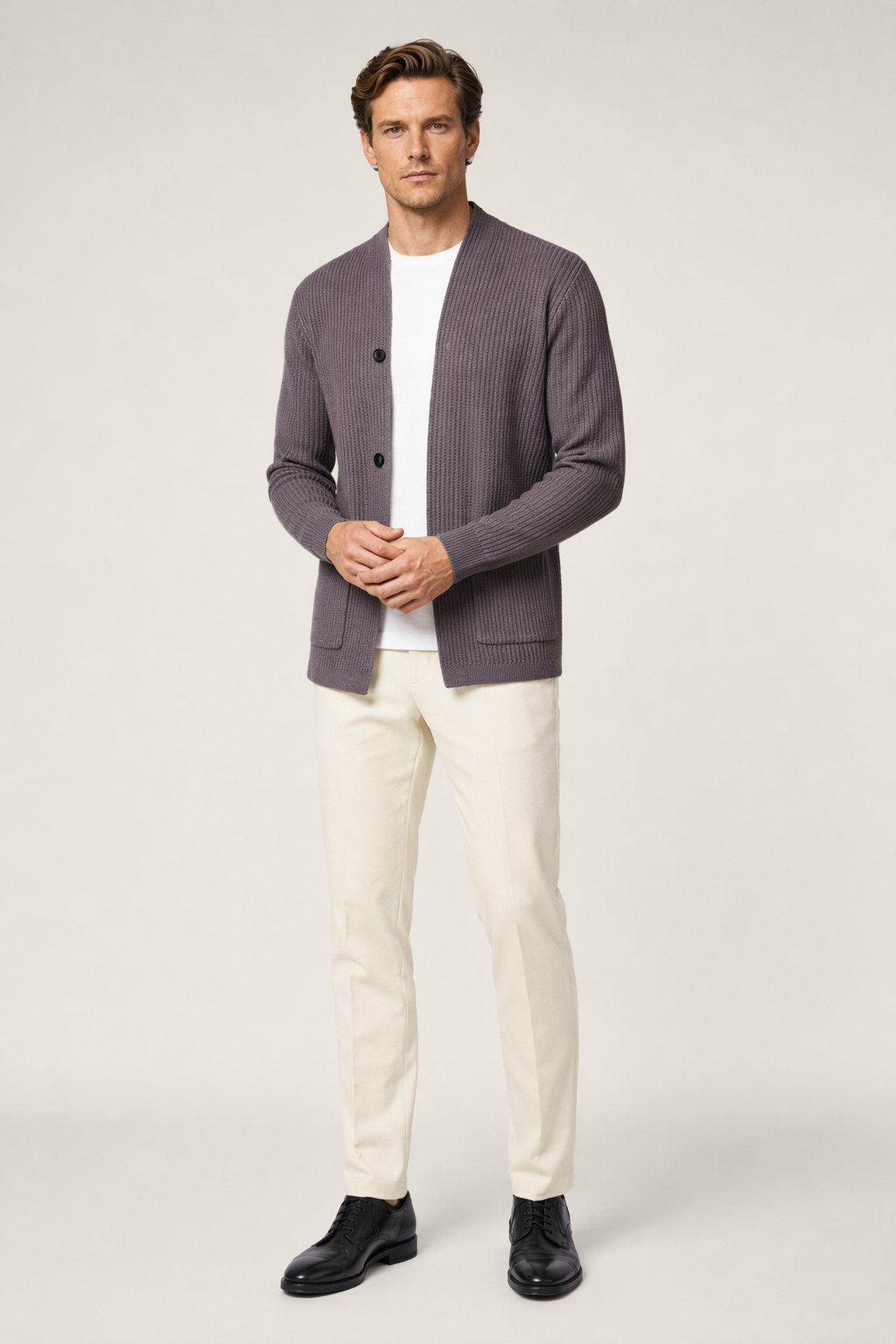 Faux Button Design Men's Casual Open Cardigan Gray