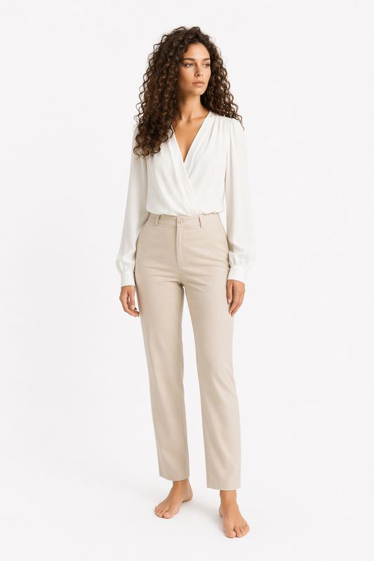 Chiffon Blouse for Women with V-Neckline White