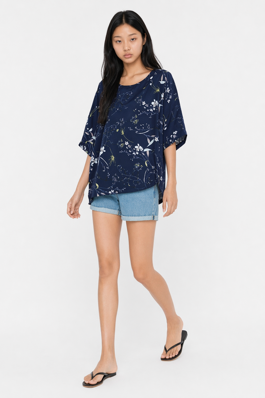 Floral Women's Oversized Blouse Navy
