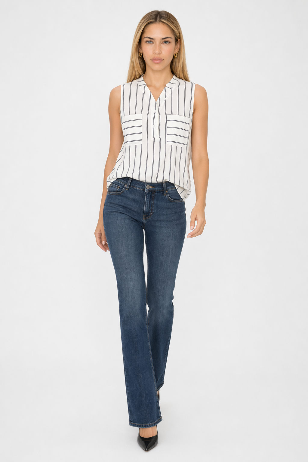 Sleeveless Women's Top with a Flattering V-Neck Design White