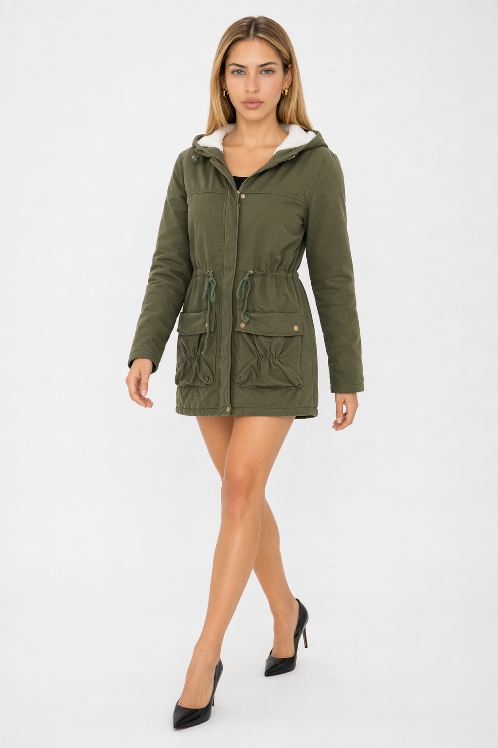Army Green Hooded Parka Jacket for Women Default