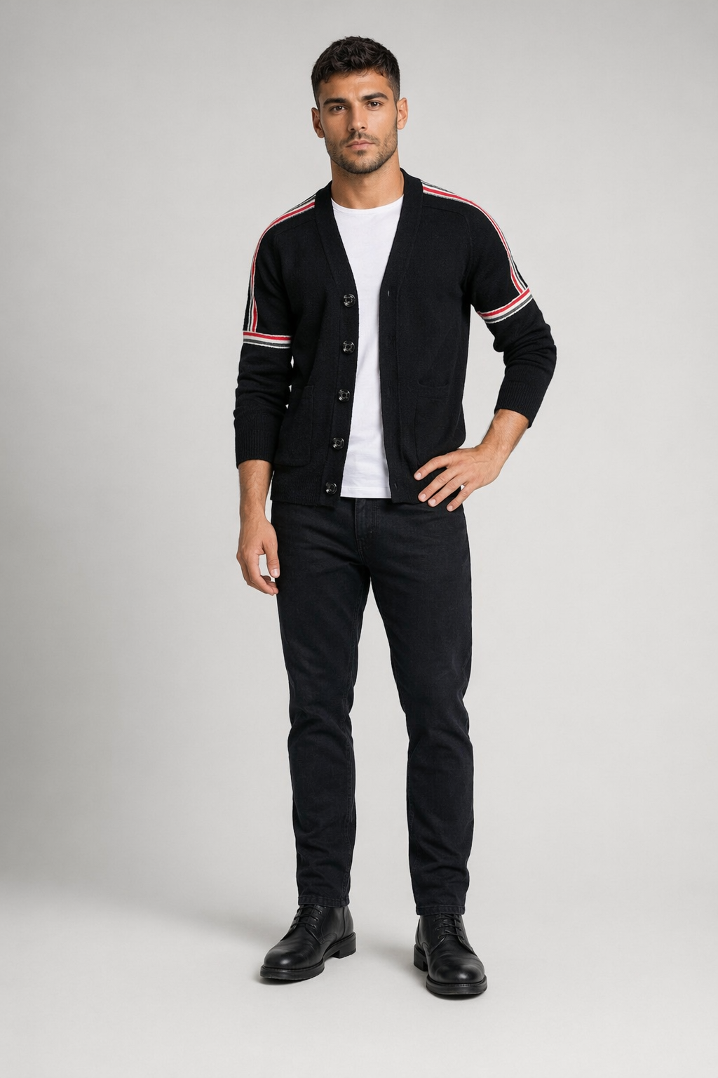 Colorful Striped Men's Cardigan Black