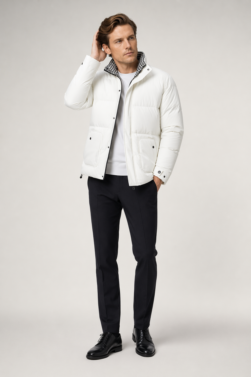 Houndstooth Quilted Jacket for Men White