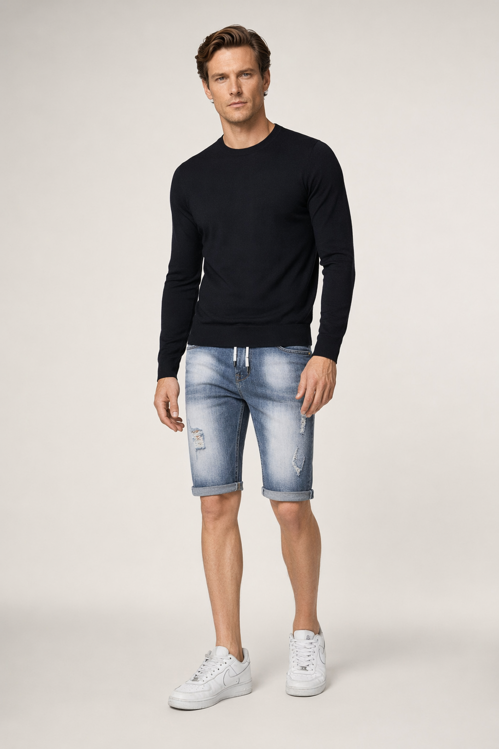 Denim Knee-Length Shorts for Men's Casual Wear Blue