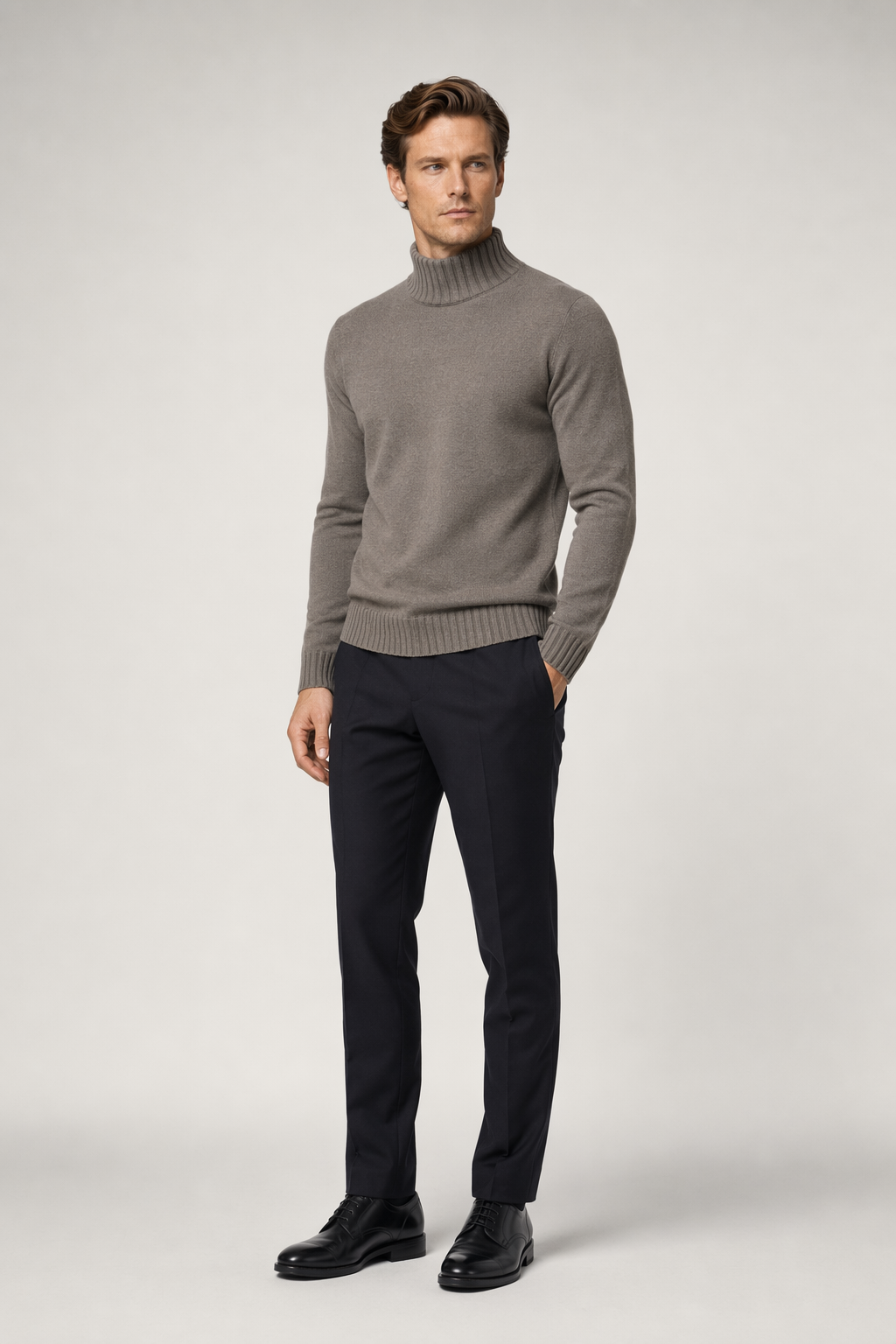 Ribbed Turtleneck Sweater for Men Brown