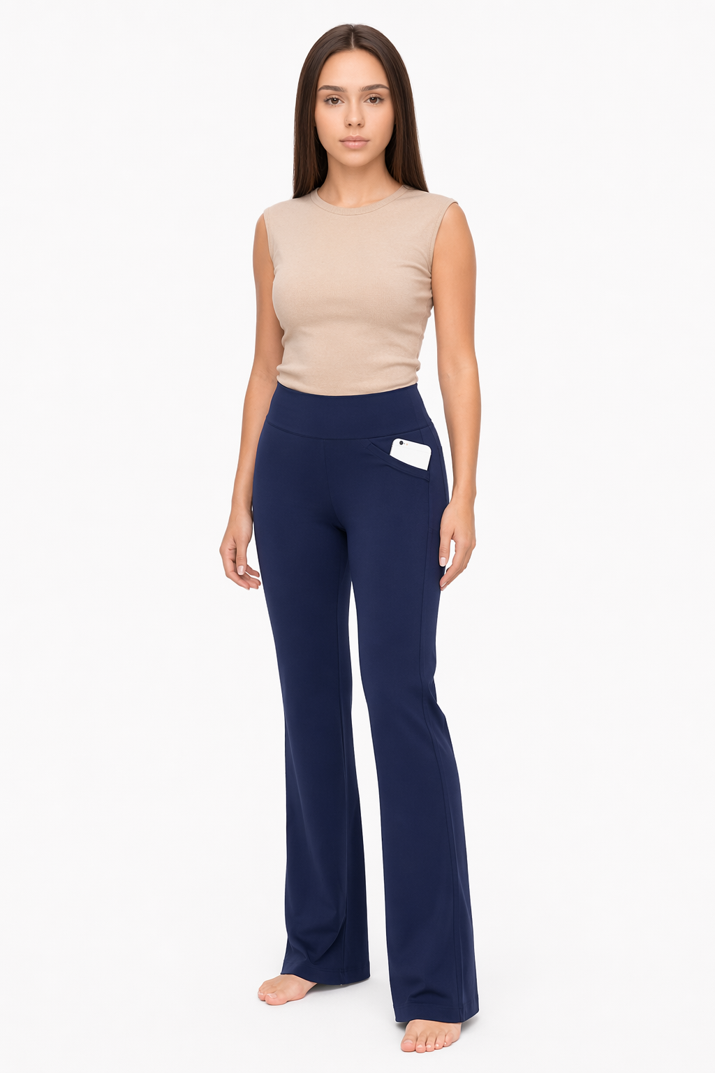 Flattering Straight Flare Yoga Leggings with a High Waist CS-Navy
