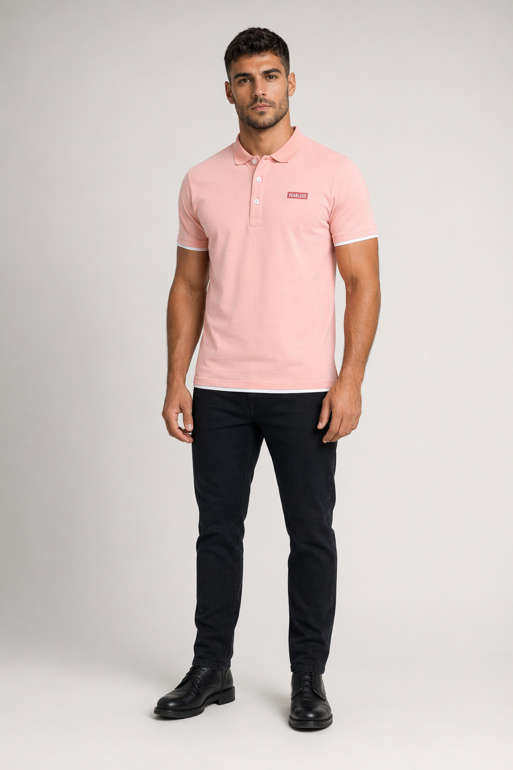 Layered Look Polo Shirt for Men with Short Sleeves Pink