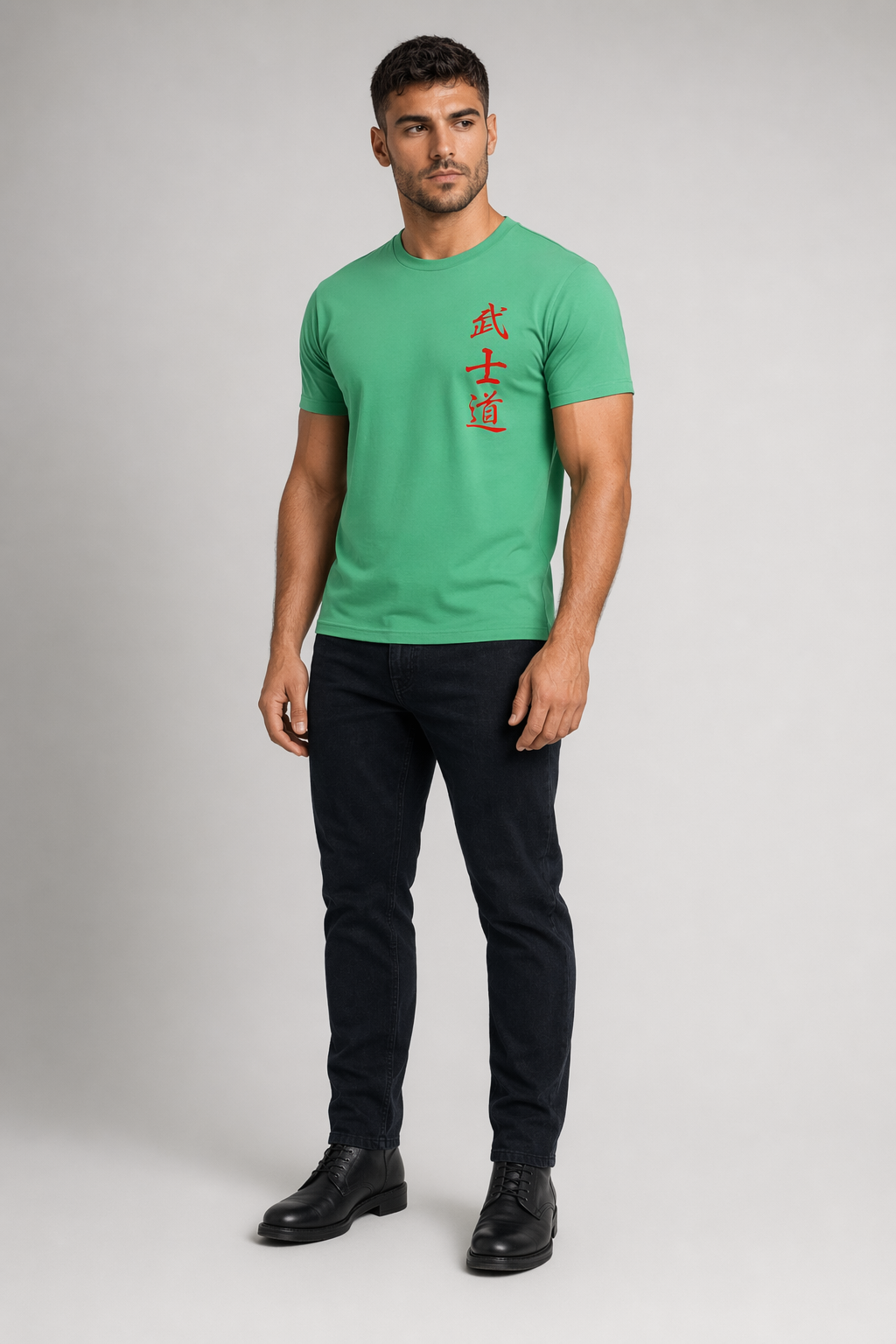 Samurai-Inspired Short Sleeve Tee for Men Green