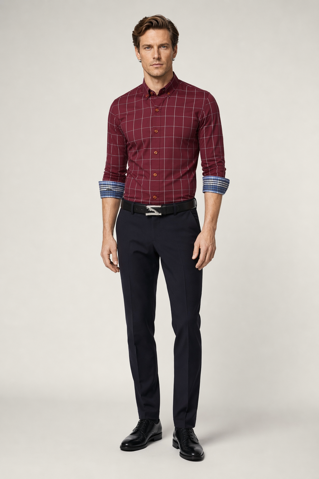 Long Sleeve Plaid Shirt for Men with Unique Inner Accents Red