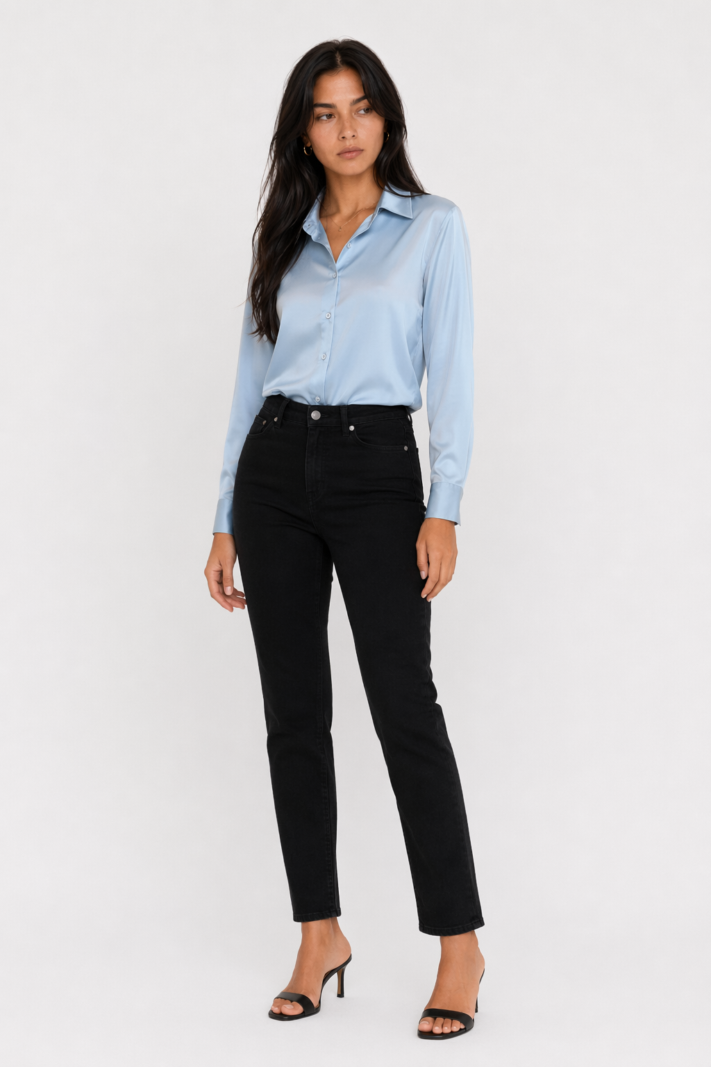 Button-Up Blouse for Women's Business Attire Blue