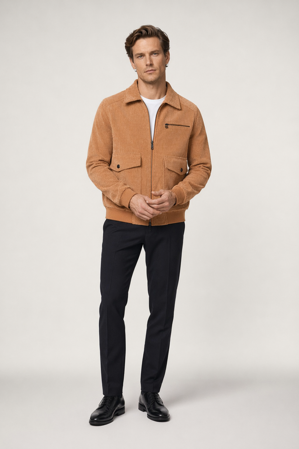 Corduroy Jacket for Men with Front Pockets Orange