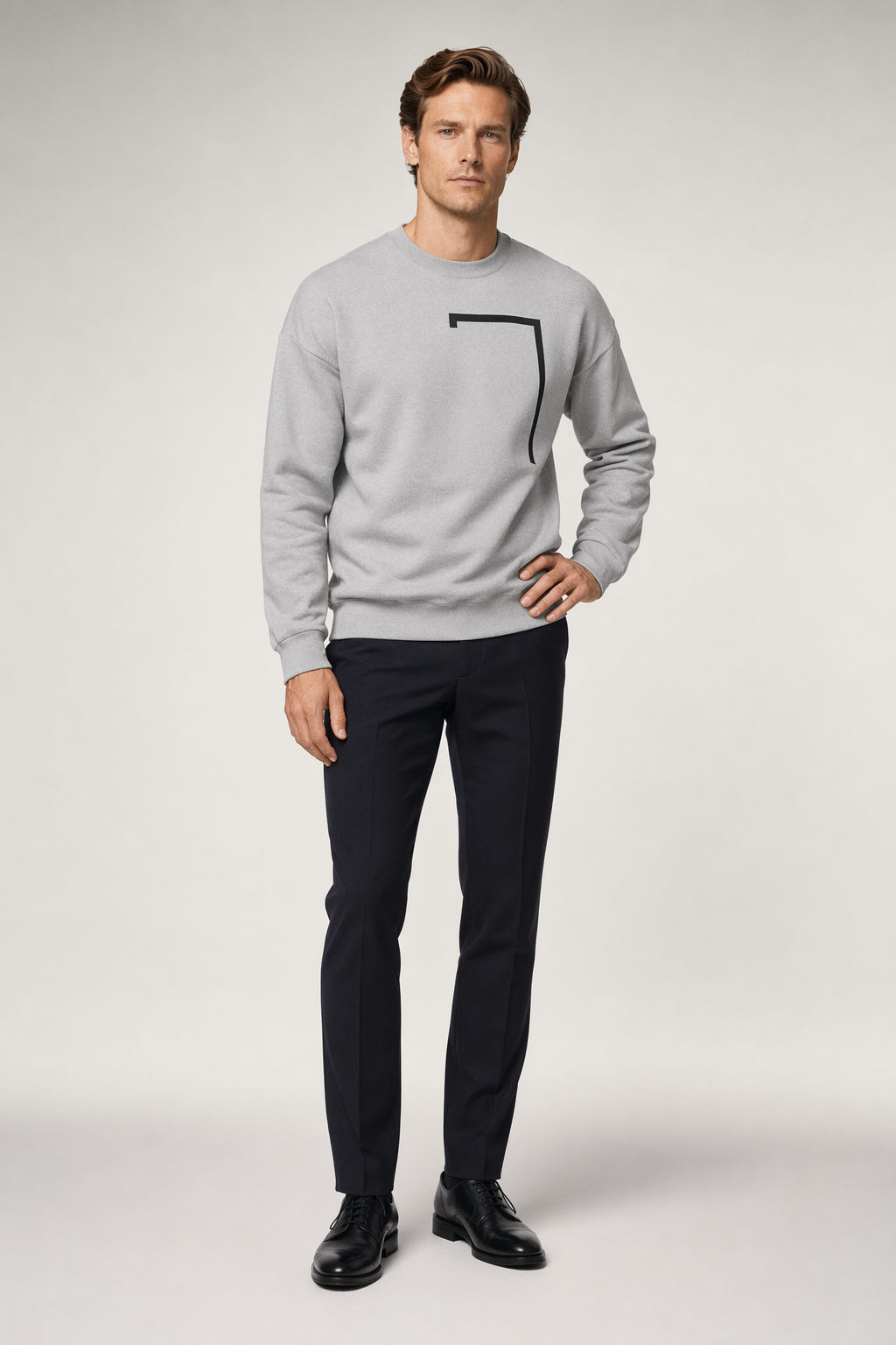Angled Logo Crewneck Sweatshirt for Men Sport Grey
