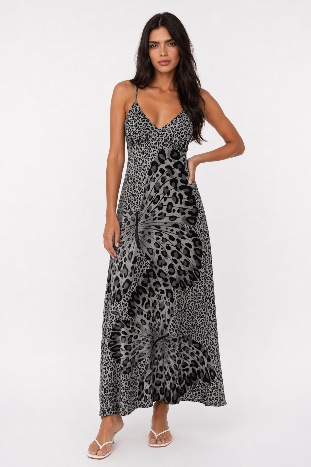 Sleeveless Dress with Leopard Print for Women Gray