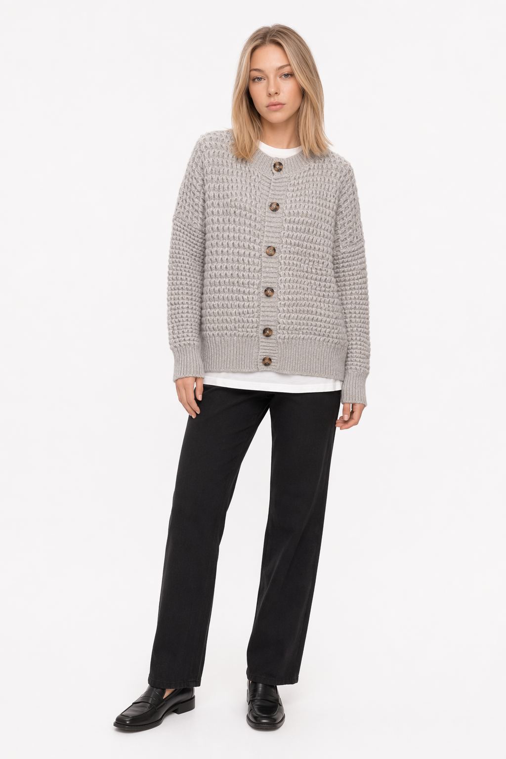 Casual Knit Button-Up Cardigan for Women Gray