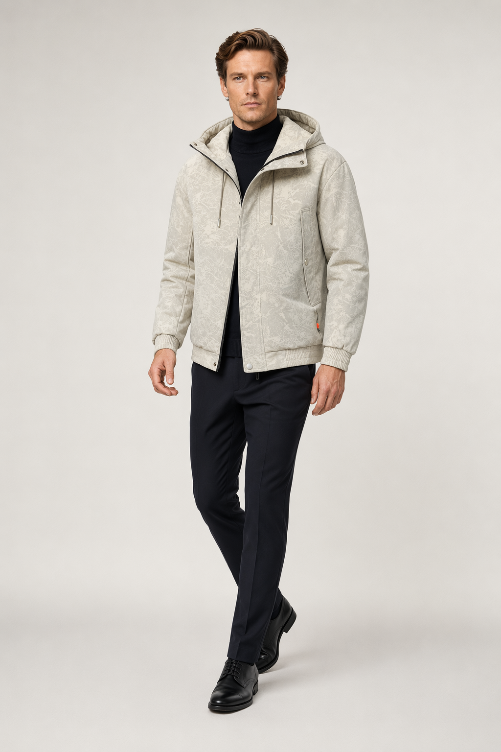 Windproof Hooded Jacket for Men Light Gray