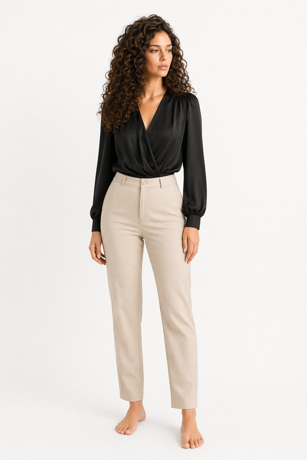 Chiffon Blouse for Women with V-Neckline Black