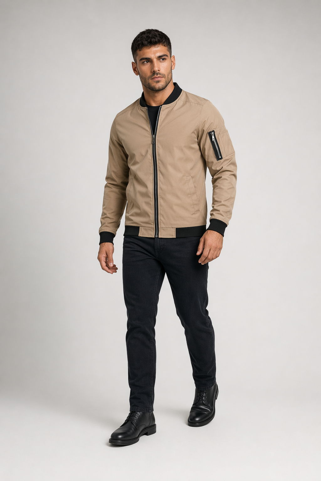 Men's Windproof Zippered Jacket Khaki