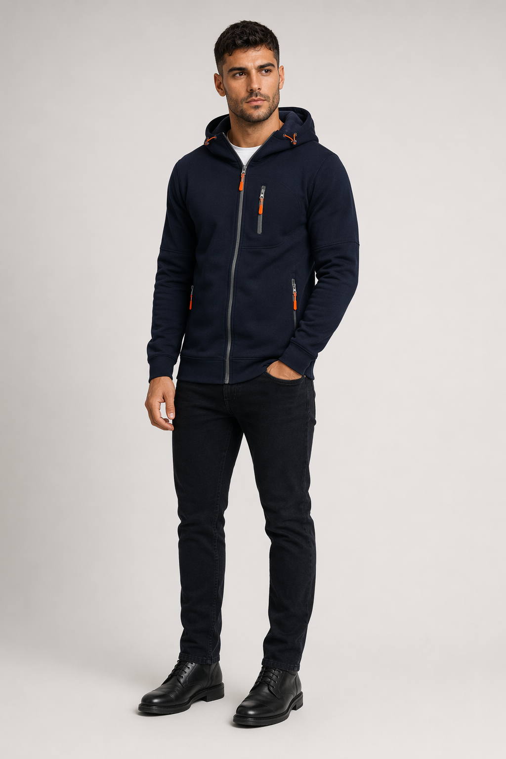 Dual-Zip Men's Lightweight Hooded Sweatshirt Navy